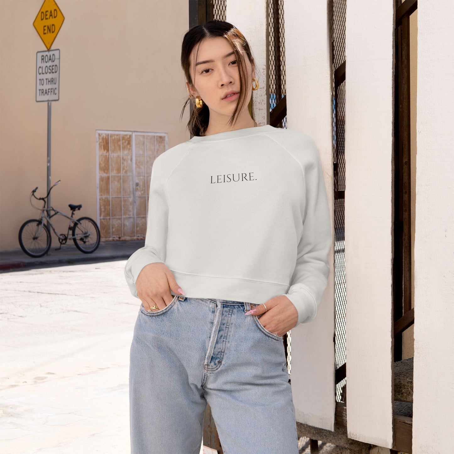 Cropped Pullover - "LEISURE" Minimalist Fleece Sweatshirt