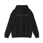 Leisure Hoodie — Minimal Front Text & Black Glove Back Graphic Hooded Sweatshirt