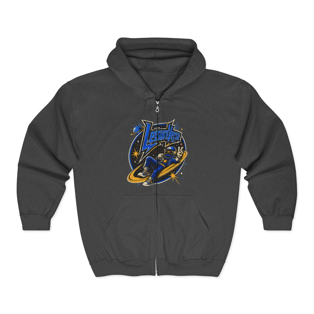 Space Voyager Zip Hoodie — 'LV' Vintage Rocket Graphic