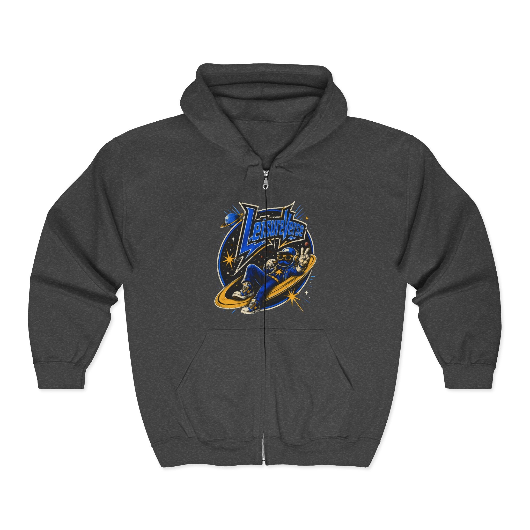 Space Voyager Zip Hoodie — 'LV' Vintage Rocket Graphic