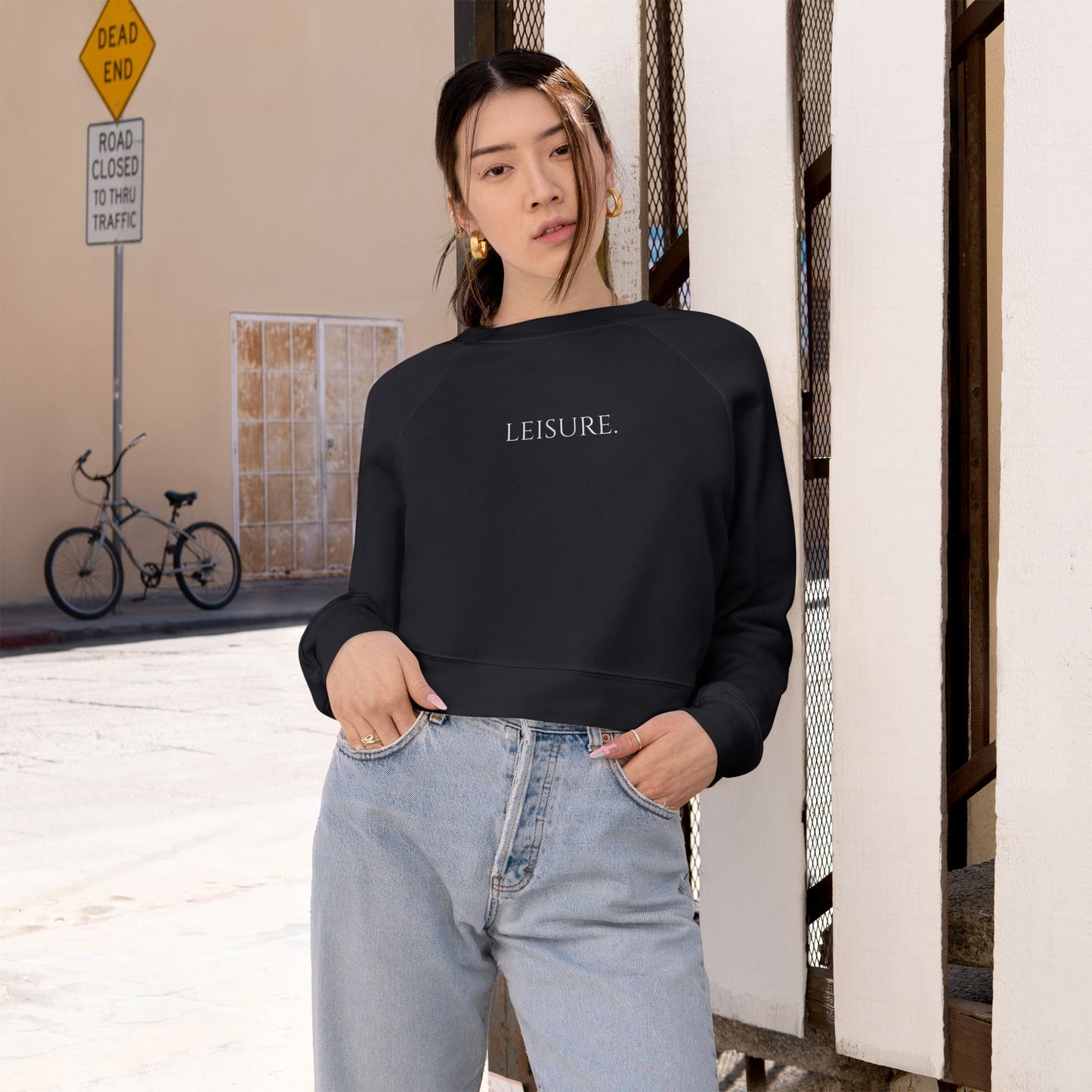 Cropped Pullover - "LEISURE" Minimalist Fleece Sweatshirt