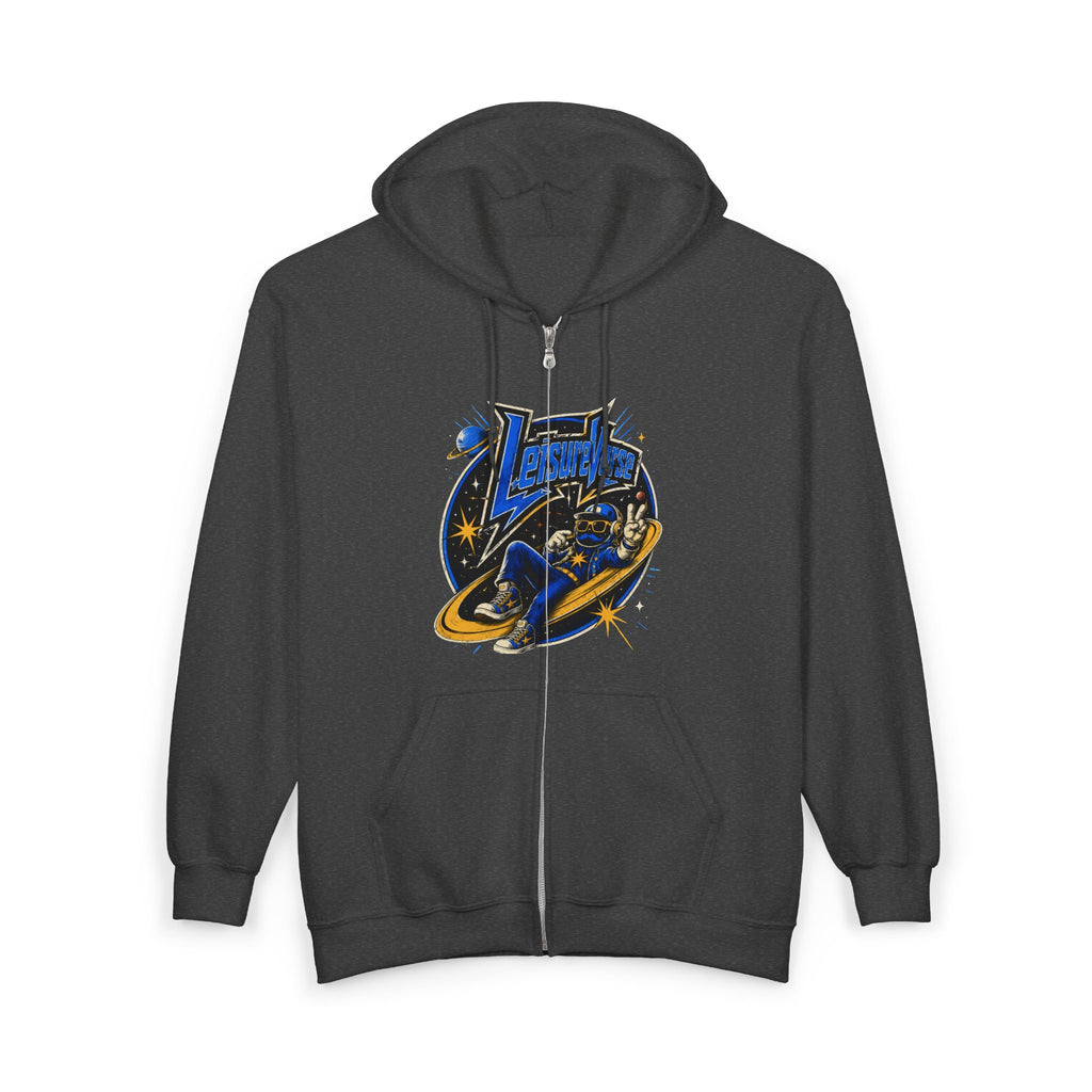Space Voyager Zip Hoodie — 'LV' Vintage Rocket Graphic
