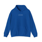 Leisure Hoodie — Minimal Front Text & Black Glove Back Graphic Hooded Sweatshirt