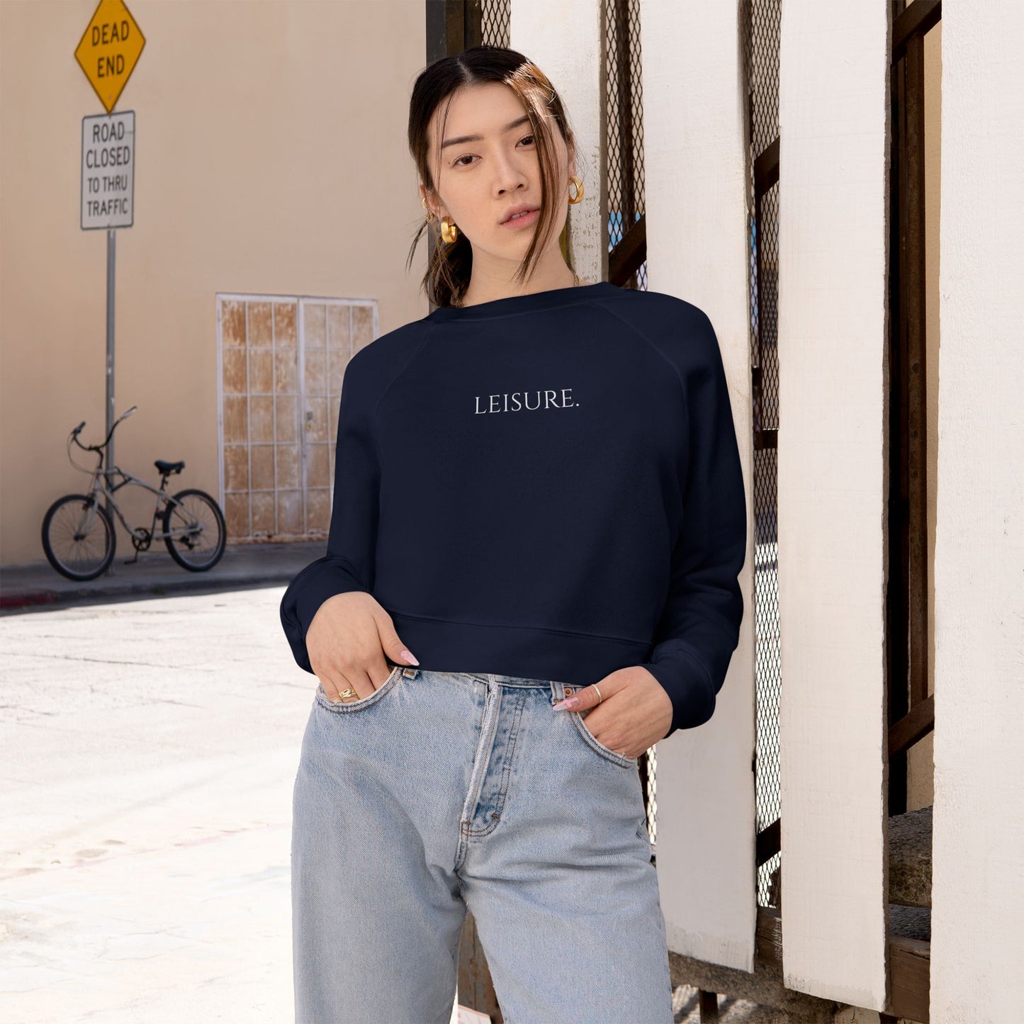 Cropped Pullover - "LEISURE" Minimalist Fleece Sweatshirt