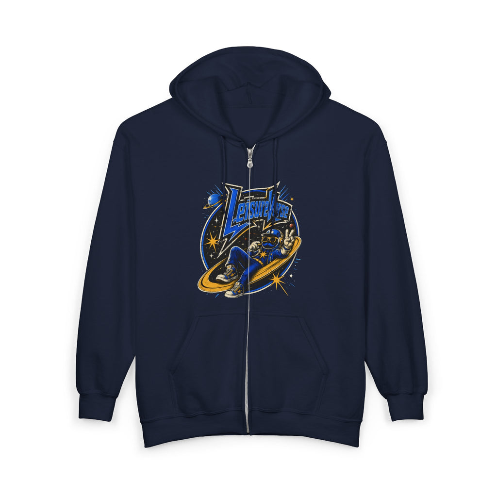 Space Voyager Zip Hoodie — 'LV' Vintage Rocket Graphic