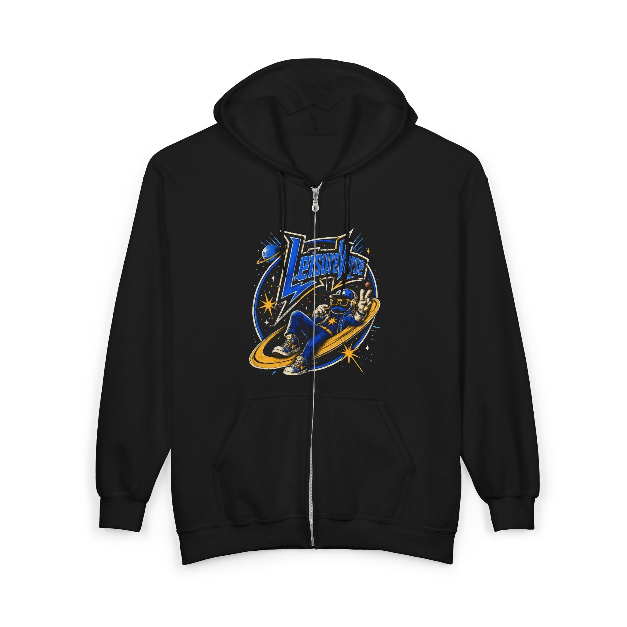 Space Voyager Zip Hoodie — 'LV' Vintage Rocket Graphic