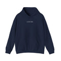 Leisure Hoodie — Minimal Front Text & Black Glove Back Graphic Hooded Sweatshirt