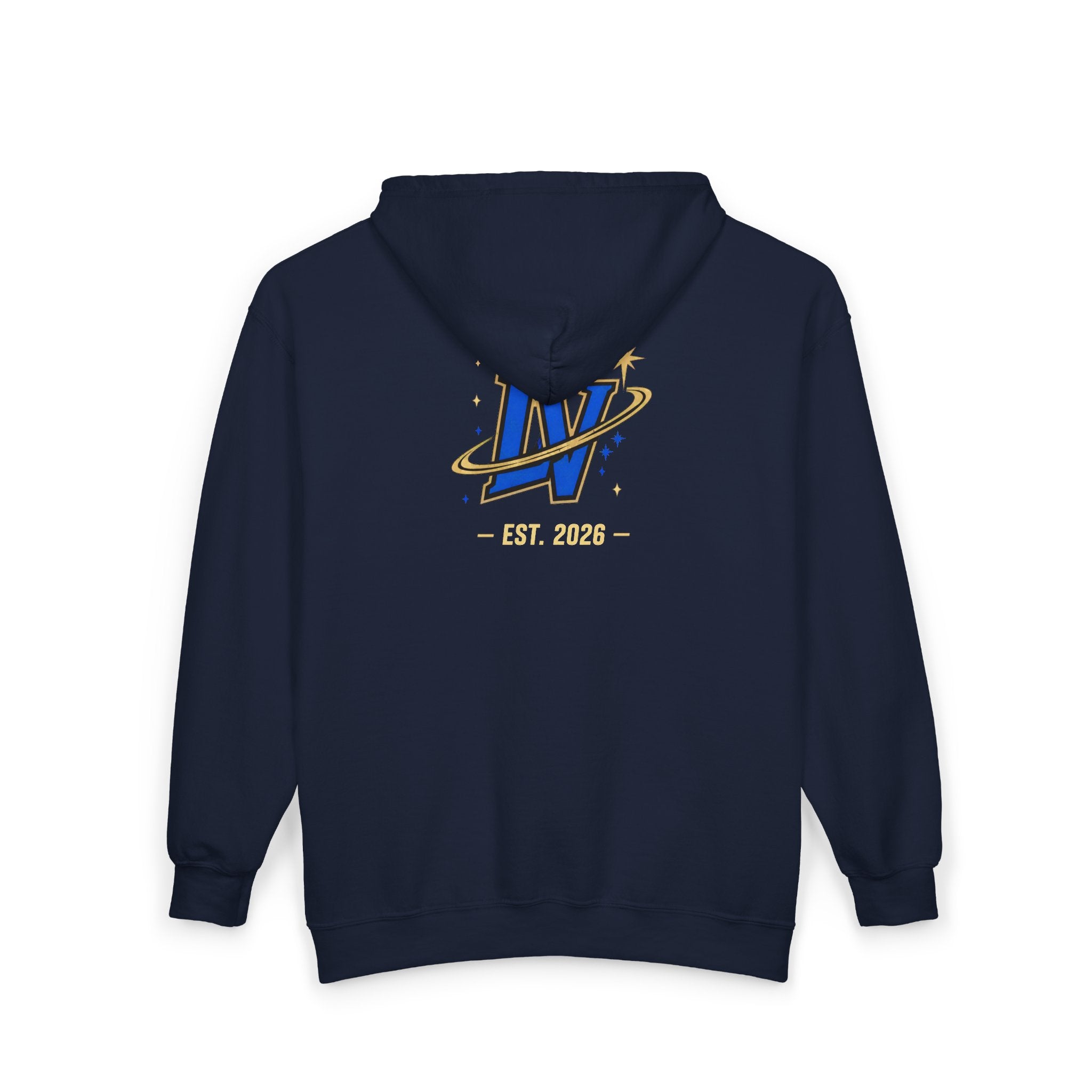 Space Voyager Zip Hoodie — 'LV' Vintage Rocket Graphic