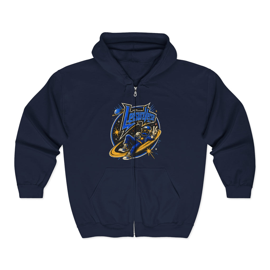 Space Voyager Zip Hoodie — 'LV' Vintage Rocket Graphic