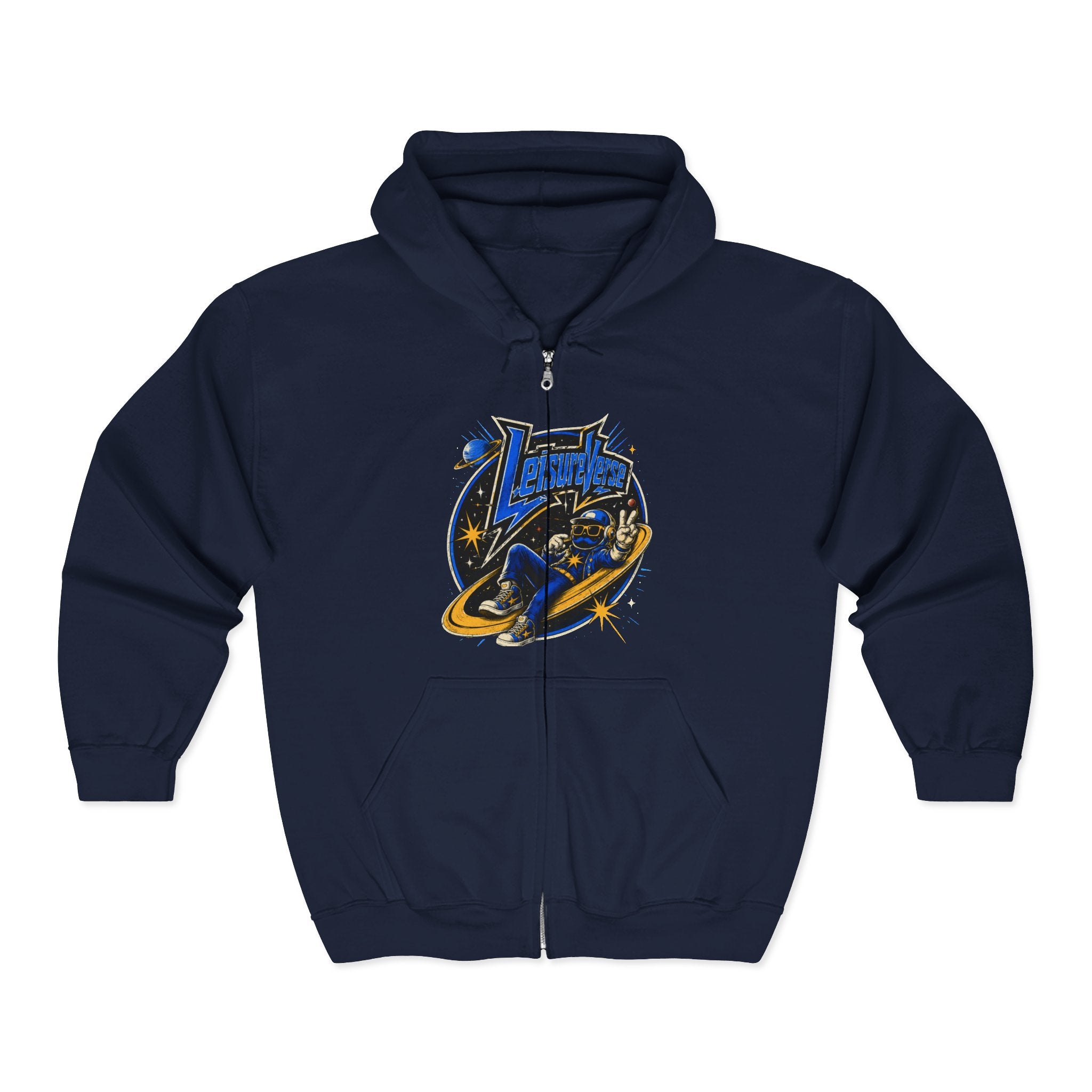 Space Voyager Zip Hoodie — 'LV' Vintage Rocket Graphic
