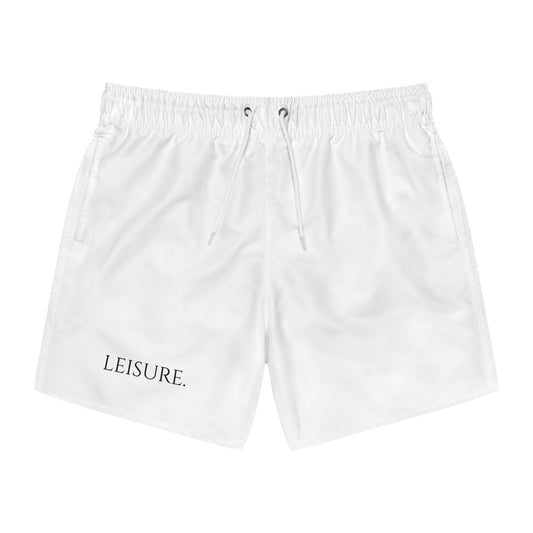 Swim Trunks — Minimal Black "LEISURE." Beach Shorts