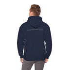 Leisure Hoodie — Minimal Front Text & Black Glove Back Graphic Hooded Sweatshirt