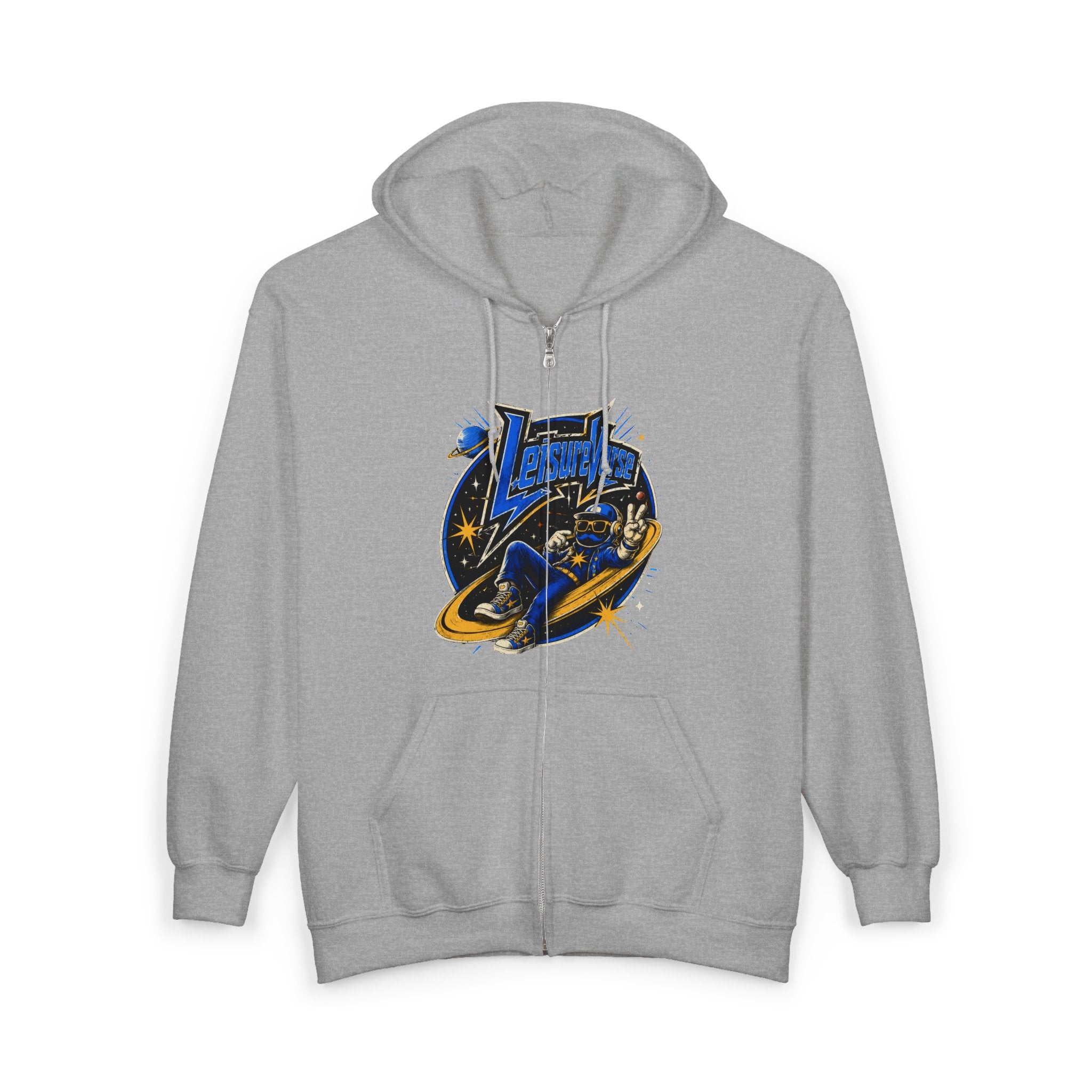 Space Voyager Zip Hoodie — 'LV' Vintage Rocket Graphic