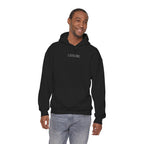 Leisure Hoodie — Minimal Front Text & Black Glove Back Graphic Hooded Sweatshirt