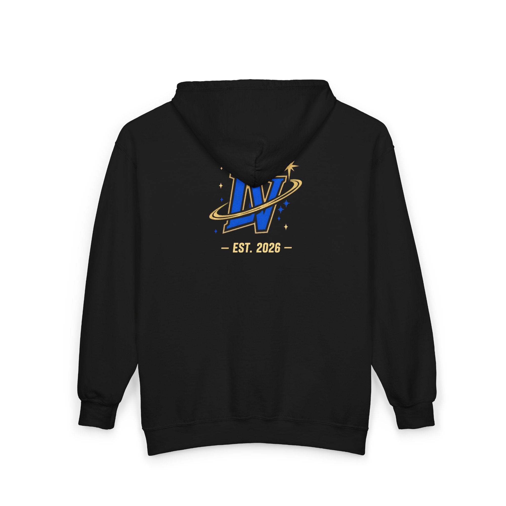 Space Voyager Zip Hoodie — 'LV' Vintage Rocket Graphic
