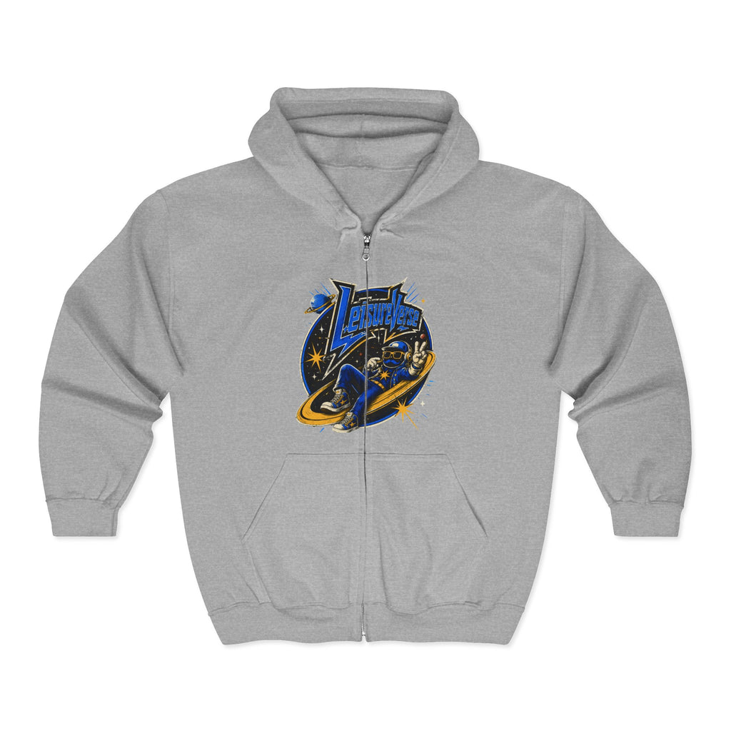 Space Voyager Zip Hoodie — 'LV' Vintage Rocket Graphic