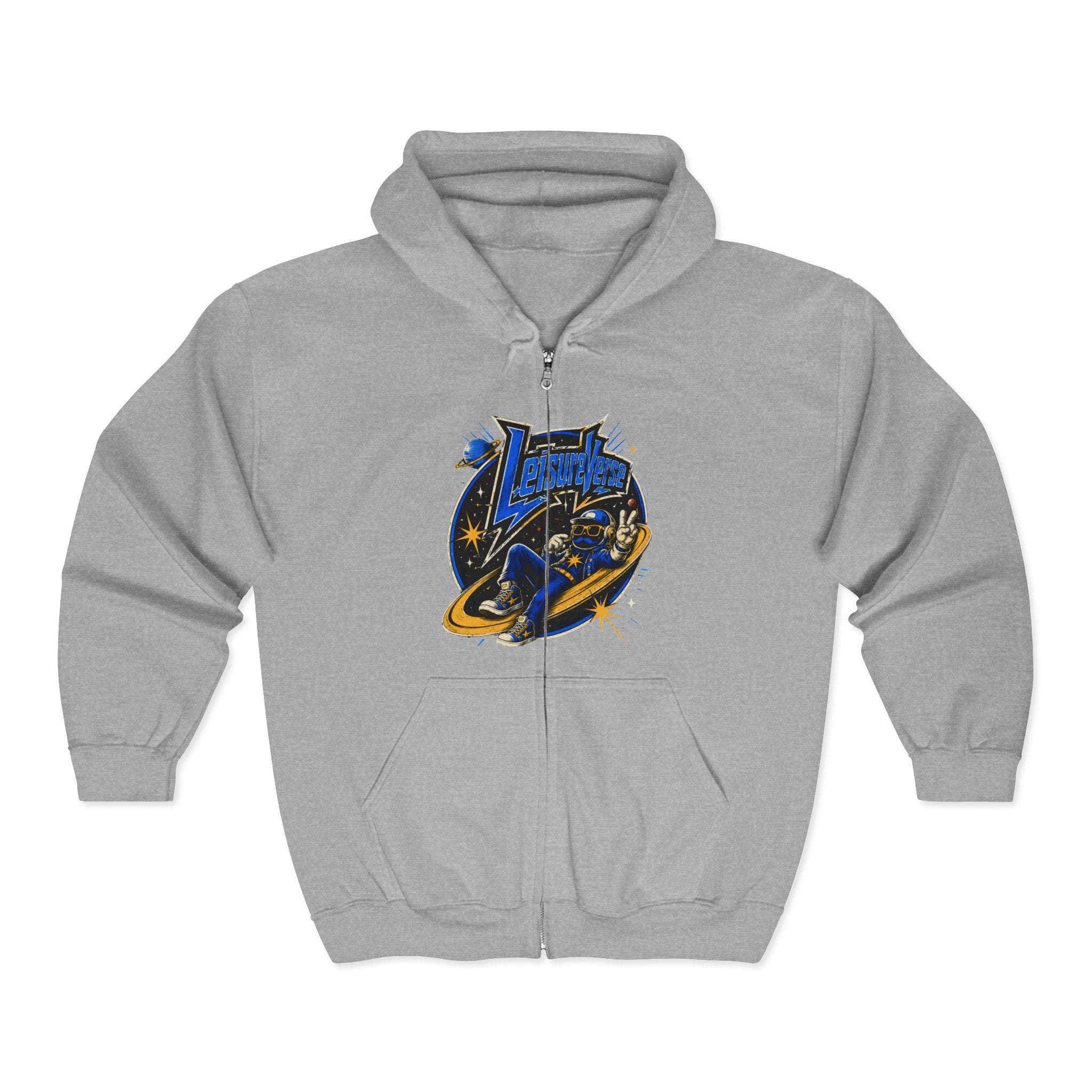 Space Voyager Zip Hoodie — 'LV' Vintage Rocket Graphic