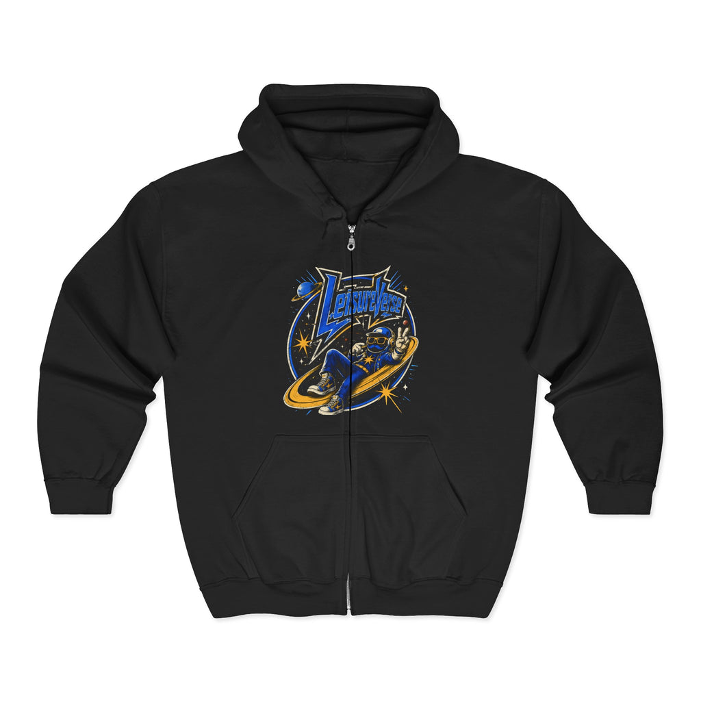 Space Voyager Zip Hoodie — 'LV' Vintage Rocket Graphic