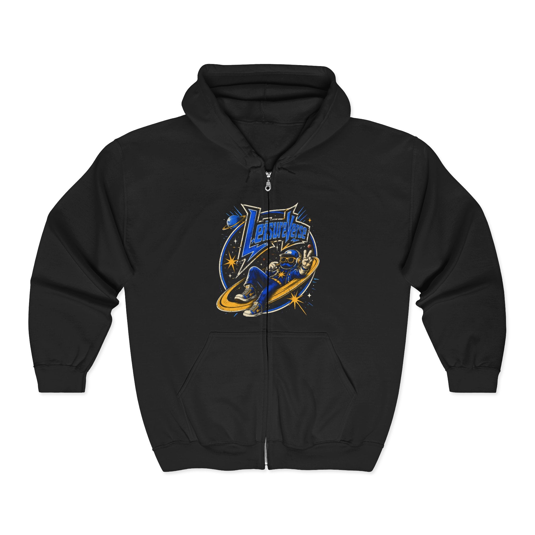 Space Voyager Zip Hoodie — 'LV' Vintage Rocket Graphic