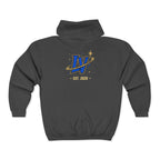 Space Voyager Zip Hoodie — 'LV' Vintage Rocket Graphic