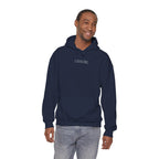 Leisure Hoodie — Minimal Front Text & Black Glove Back Graphic Hooded Sweatshirt