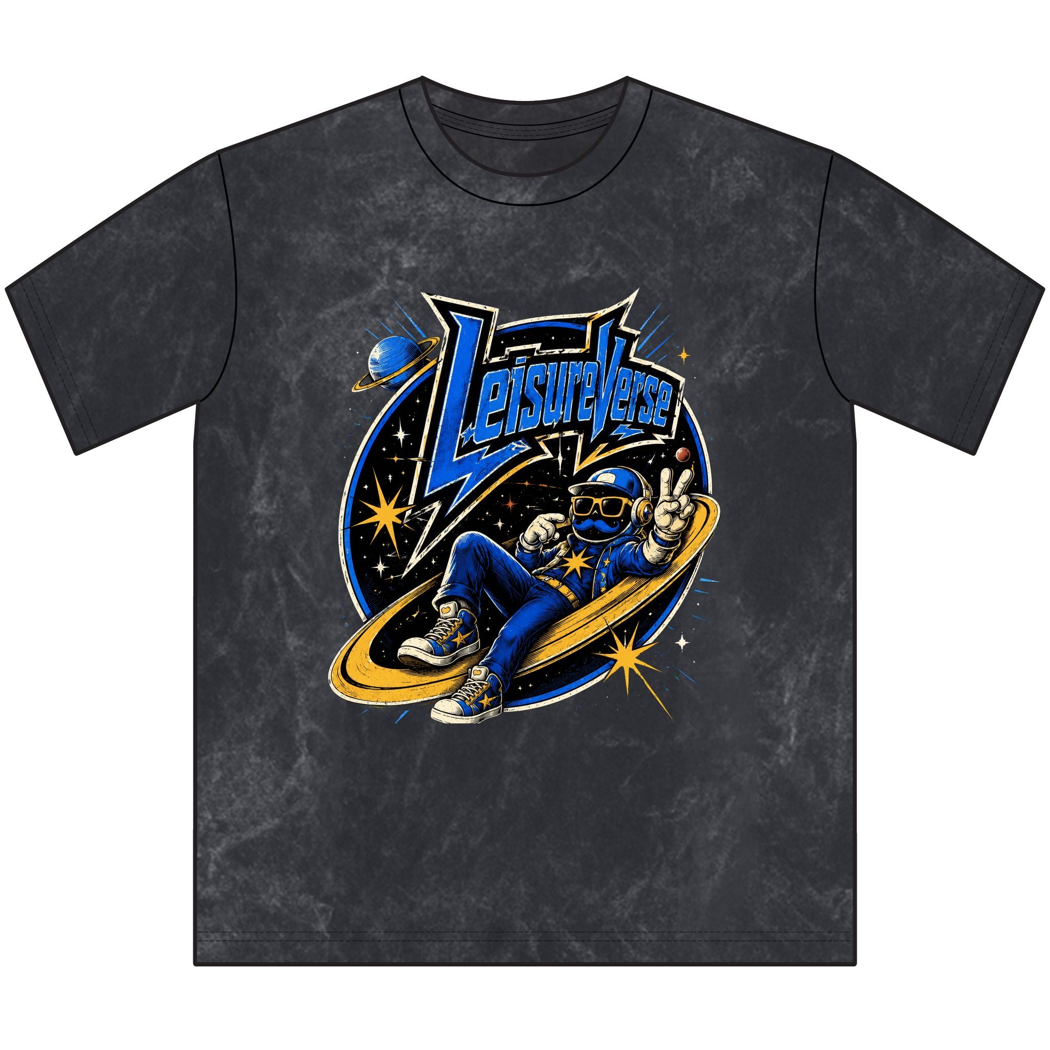 Vintage Crewneck Tee — 'Leisure Level' Retro Astronaut Graphic T‑Shirt
