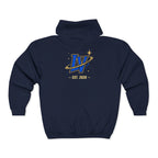 Space Voyager Zip Hoodie — 'LV' Vintage Rocket Graphic