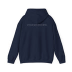 Leisure Hoodie — Minimal Front Text & Black Glove Back Graphic Hooded Sweatshirt
